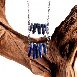 Lapis Lazuli Double Bar Ladder Necklace - Rockwell 100 by TurningMoss