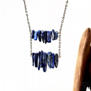 Long Lapis Lazuli Double Bar Ladder Necklace - Rockwell 300 by TurningMoss