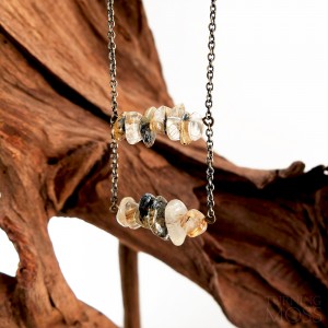 Rutilated Gold Quartz Double Bar Ladder Necklace - Rockwell 100 by TurningMoss